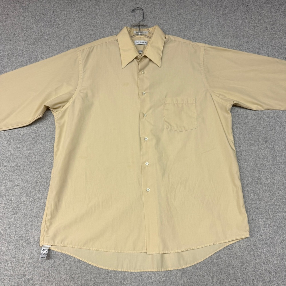 Van Heusen Button Down Shirt 17.5 34/35 Yellow Poplin Long Sleeve Pocket Dress